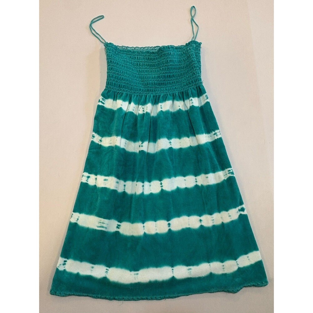 JUICY COUTURE Y2K Vintage Teal Strapless Terry Cloth Beach Smocked Dress Tie Dye
